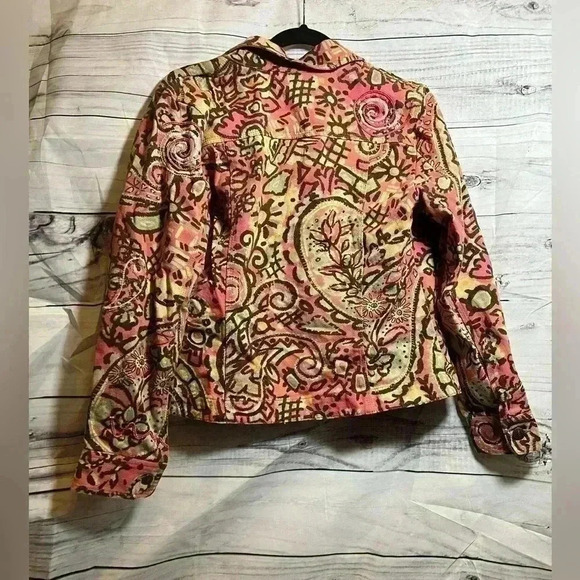 Vintage Hearts of palm denim patterned button up jacket - Picture 4 of 5